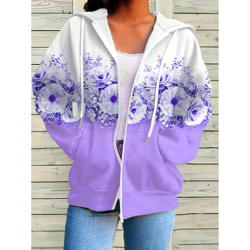 Women's Zipper Hoodie Printed Cross-Border Fashion Spring Casual Comfortable Sweatshirt Female Customers' Favorite