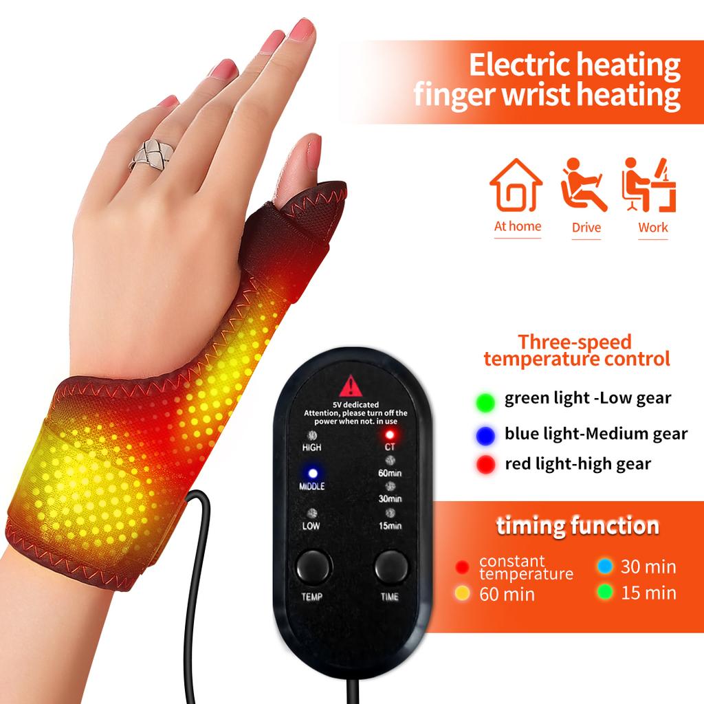 USB Heated Wrist Wrap 3 Massage Modes for Sports Muscle Strain Relief Sprain Stabilization Therapy Unisex