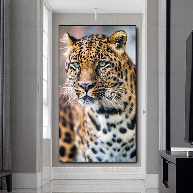 

Леопардовая живопись на холсте, постеры и принты с изображением большого кота, настенная картина с изображением животных, ручная печать, настенное искусство для декора гостиной, прихожей 40cm×80cm NoFrame