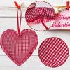 Pack of 12 Plaids Check Fabric Heart Shape Hanging Ornaments Pendants for Valentines Day Wedding Decors Party Supplies