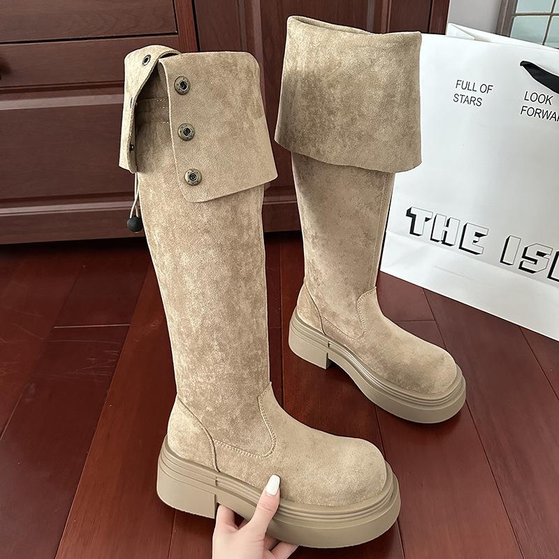 Two wear folded high knee-length boots women's thick-soled autumn and winter new thin medium tube high tube stacked knight boots