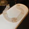 Exaggerated personality necklace square imitation pearl pendant multi-layer pearl necklace light luxury necklace female Internet celebrity 