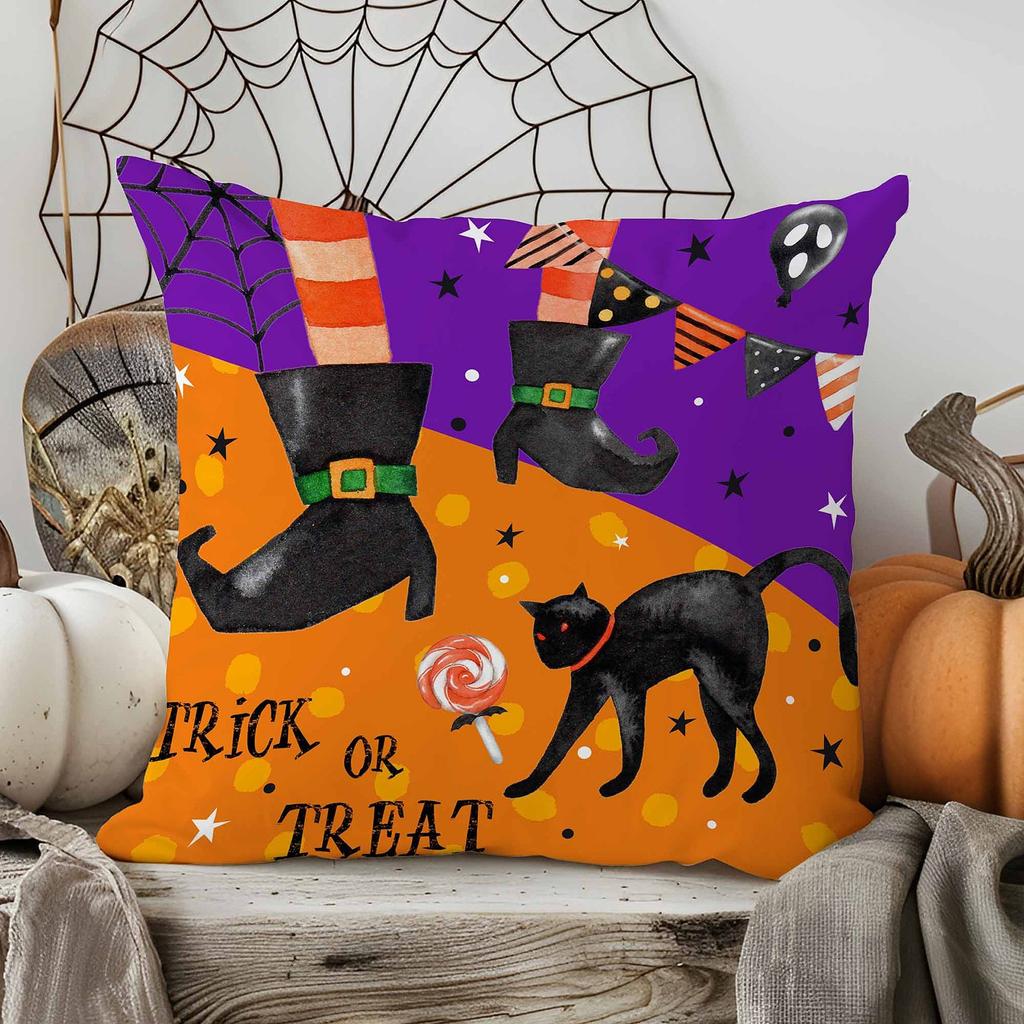 Halloween Decorative Linen Throw Pillow Cover With Single Sided Print (Pillow Insert Not Included)