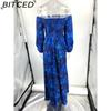BITCED Women's Sexy Off-the-Shoulder Printed Full-Skirted Long Dress