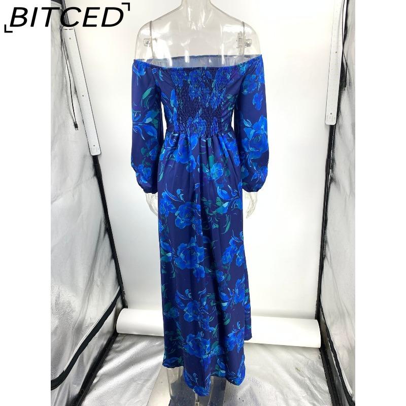 BITCED Women's Sexy Off-the-Shoulder Printed Full-Skirted Long Dress