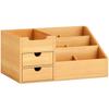 Desk Organiser Holder, Bamboo Multi-Function Storage Caddy with 7 Storage Compartments and 2 Drawers for Home Office Stationary Supplies