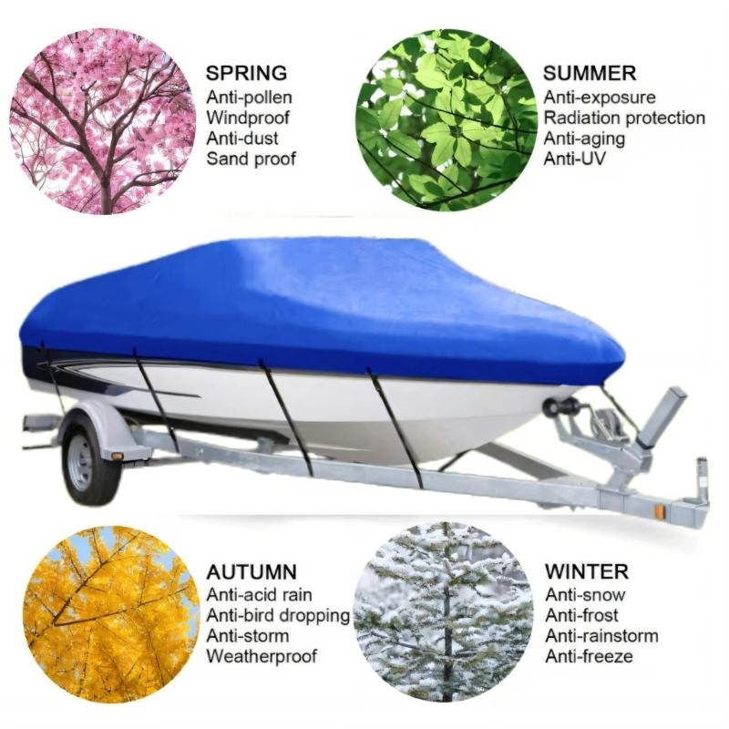 All Season Protective Boat Cover Waterproof 210D Oxford Fabric with UV Defense Suitable for 17 To 19 Foot V Hull Boats