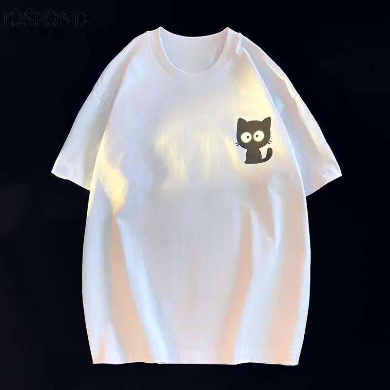 Cat Printed Unisexs Tshirt Casual Oneck Short Sleeve Tshirt Summer Trend Allmatch Cartoon Pullover Top Tee Unisexs Clothing