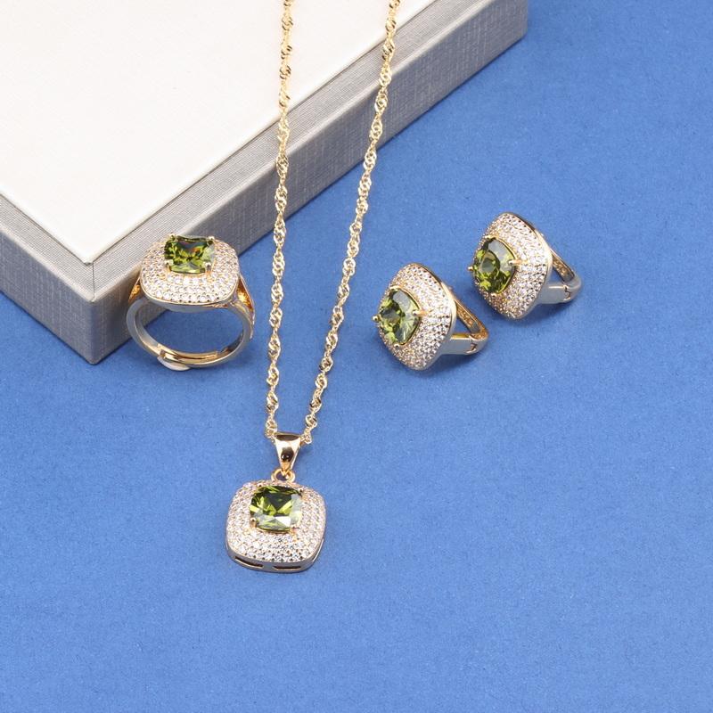 Charm Square Italy Brazil Jewelry Accessories  Gold Plated Bridal Wedding Sets Necklace And Earrings Ring For Women Gift