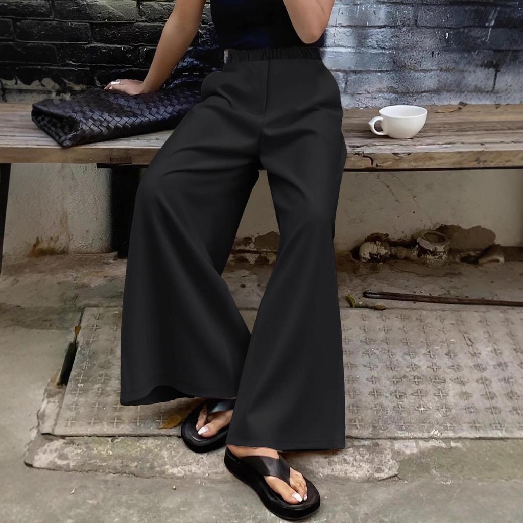 2025 Damen-Hose mit weitem Bein und elastischem Bund in Übergröße - Schlicht, Modisch, Lässig in Schwarz & Weiß
