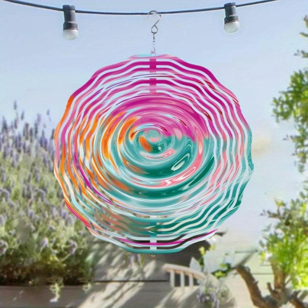 10-Inch Rotating Wind Spinner – Elegant Concentric Circles & Neon Spiral Design, 360° Swivel Hook for Balcony