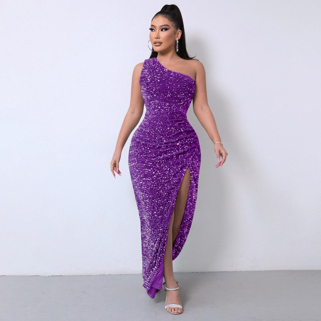 Summer new sequined sleeveless split and ankle tight bead dress (8 colors)