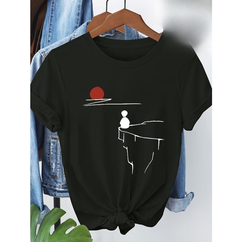 

European sizes Enjoy the Serenity of a Mountain Peak with a Sea of Clouds and Sunrise Print, This All- Short-sleeve T-shirt Is Perfect 4XL