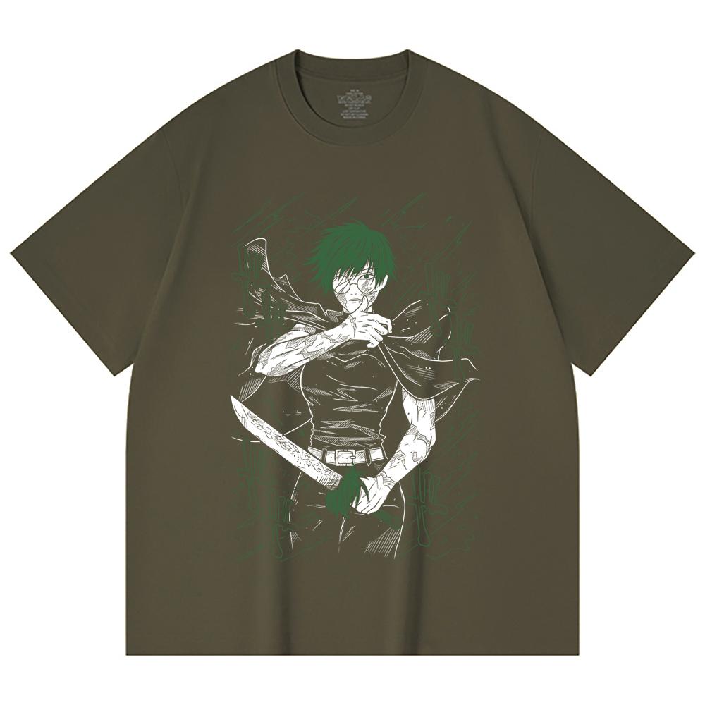 230 Gsm 100% Cotton Jujutsu Kaisen V10 Maki Print Unisex Heavy Cotton T Shirt