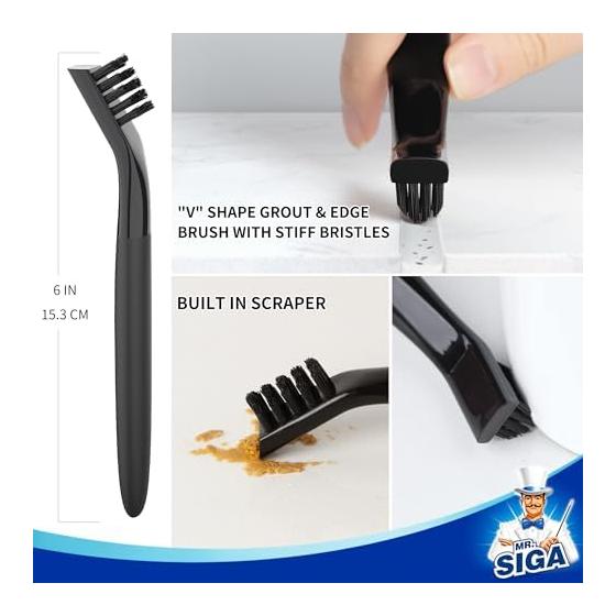 MR.SIGA crevice cleaner brush set, detail cleaning brush set, grout brush set for sinks, drains, tiles, edges, crevice brush 4 pieces