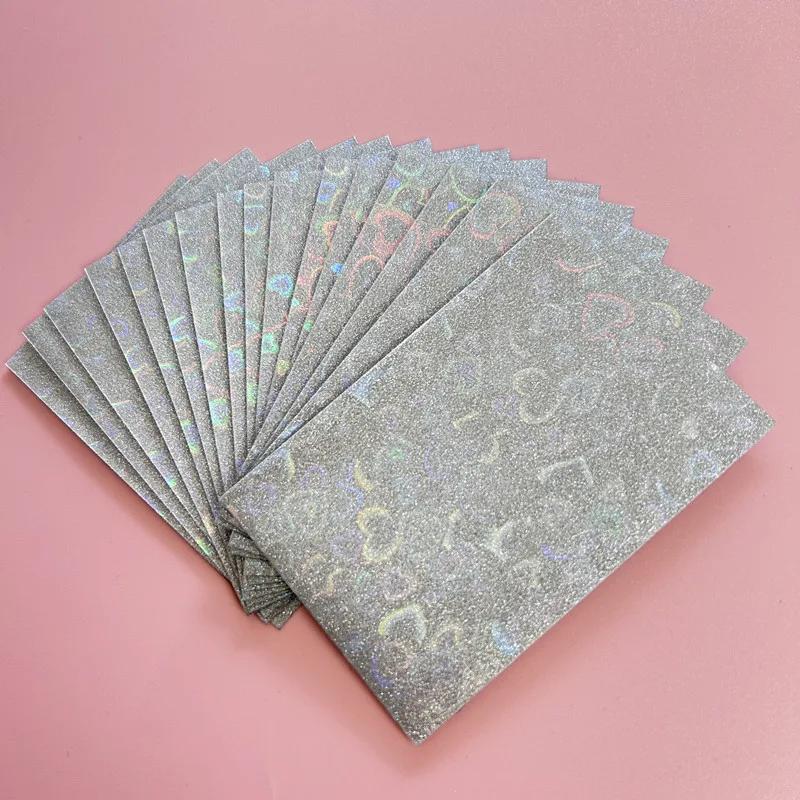 50pcs/lot 61*91mm Heart Love Laser Flashing Card Sleeves Protector For Photo Cards Holder Holographic Foil Protective Films