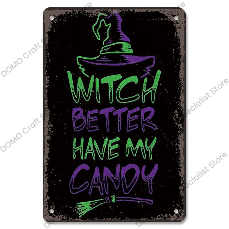 Happy Halloween Retro Poster Metal Plate Jack-O-Lantern Black Cat Witch Metal Tin Signs Vintage Halloween Party Living Room Home