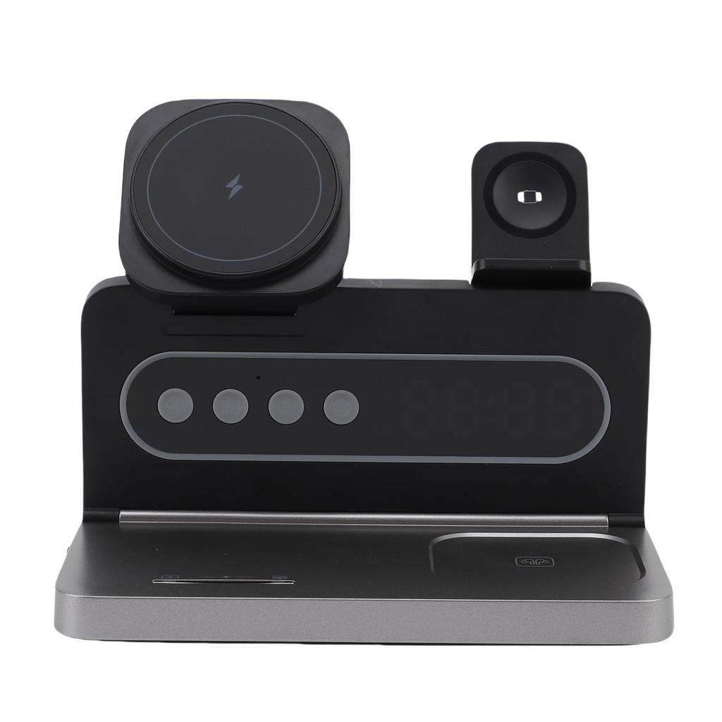 4 In 1 Wireless Charger Magnetic Adsorption Fast Charging Station Phone Stand with Ambiance Light and Clock