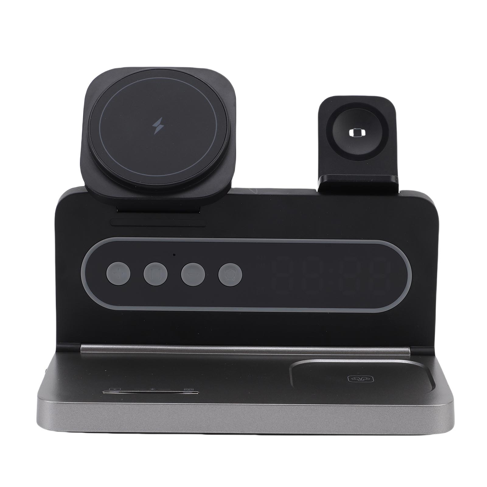 

Беспроводное зарядное устройство 4 в 1 Магнитная адсорбция Станция быстрой зарядки Подставка для телефона с подсветкой и часами