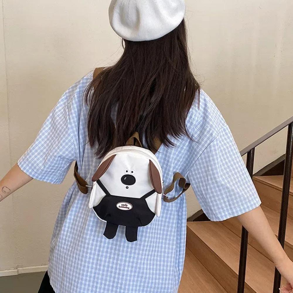 Cute Cartoon Puppy Mini Backpacks Canvas Adjustable Strap Students Backpacks Zipper Shoulder Bags Students