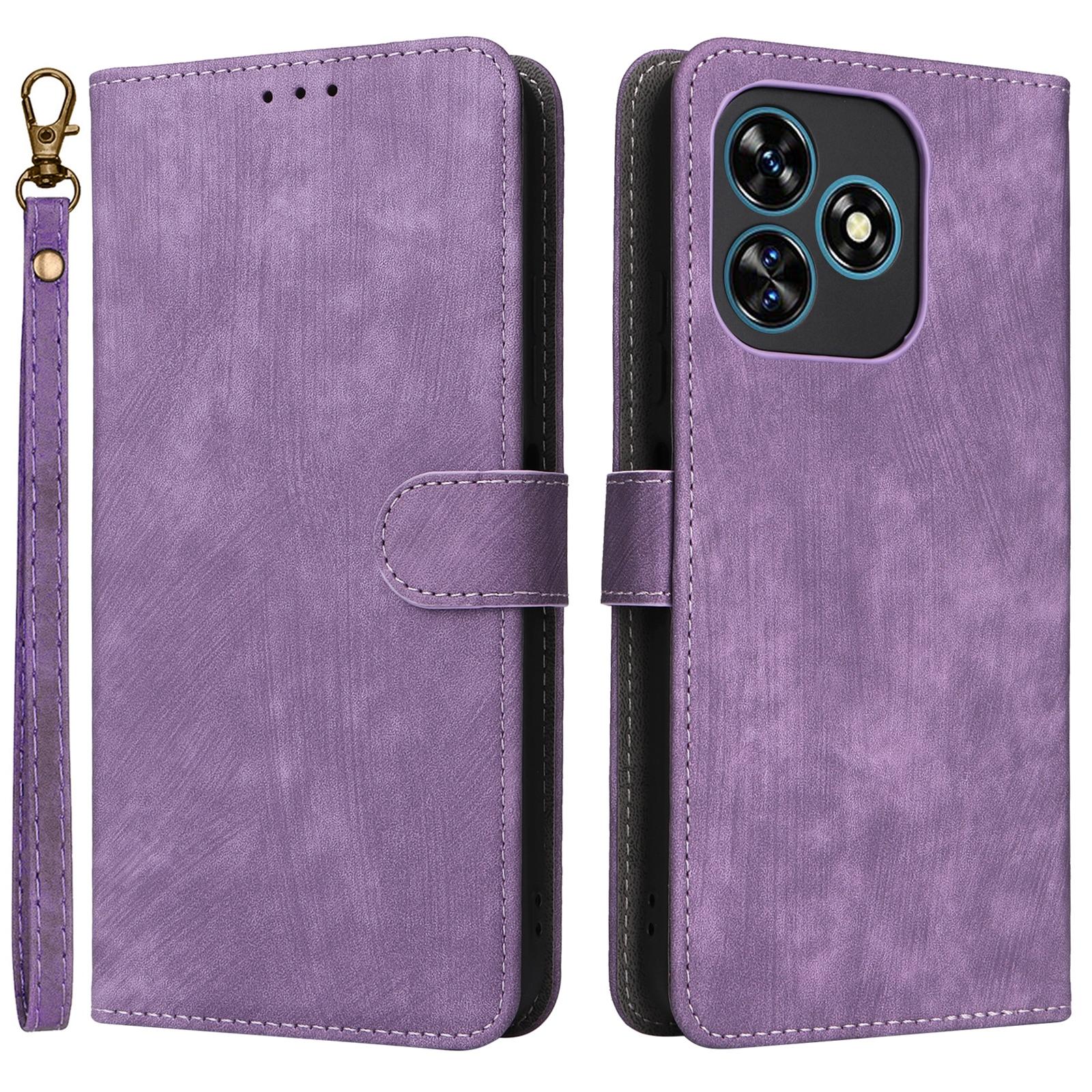 

For Oukitel C51 Leather Case RFID Blocking Wallet Phone Cover with Strap Purple