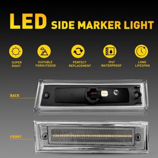 Clear Lens Front LED Side Marker Light White For Chevrolet K5 Blazer 1981-1991 T