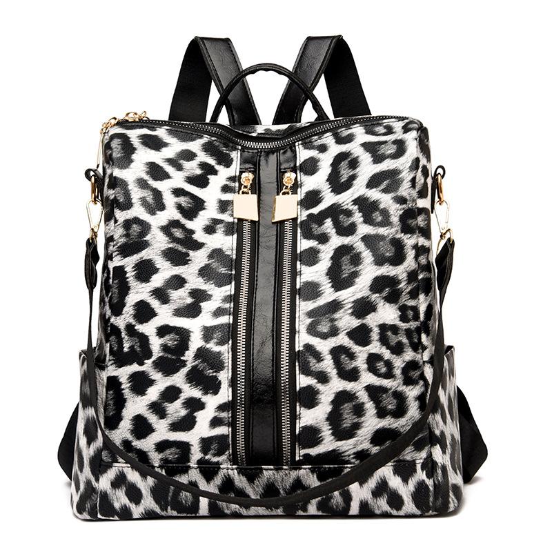 Backpack Fashion Retro Backpack Large Capacity Commuter Women'S Bag Cow Leopard Print Premium Textured Shoulder Bag