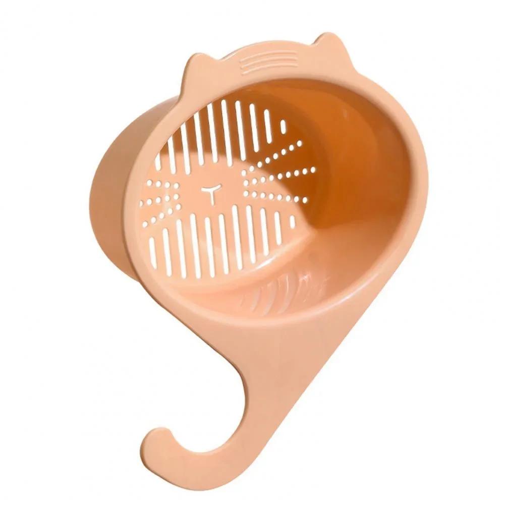 Round Cartoon Cat Sink Strainer Household Fruit Vegetable Drainer Basket Filter Shelf Sponge Rack Kitchen Tool Accessories