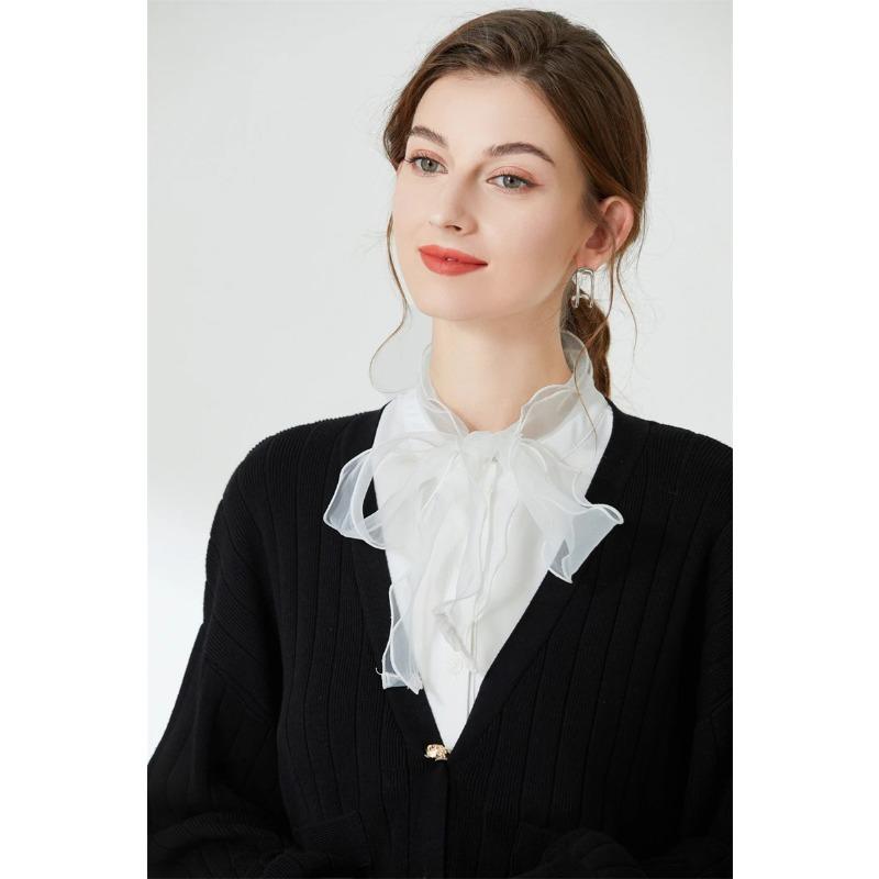 White Ribbon Fake Collar Decoration Lace Shirt Collar Detachable For Women Blouse Neckline Sweater Collar Shoulder Warp Collar