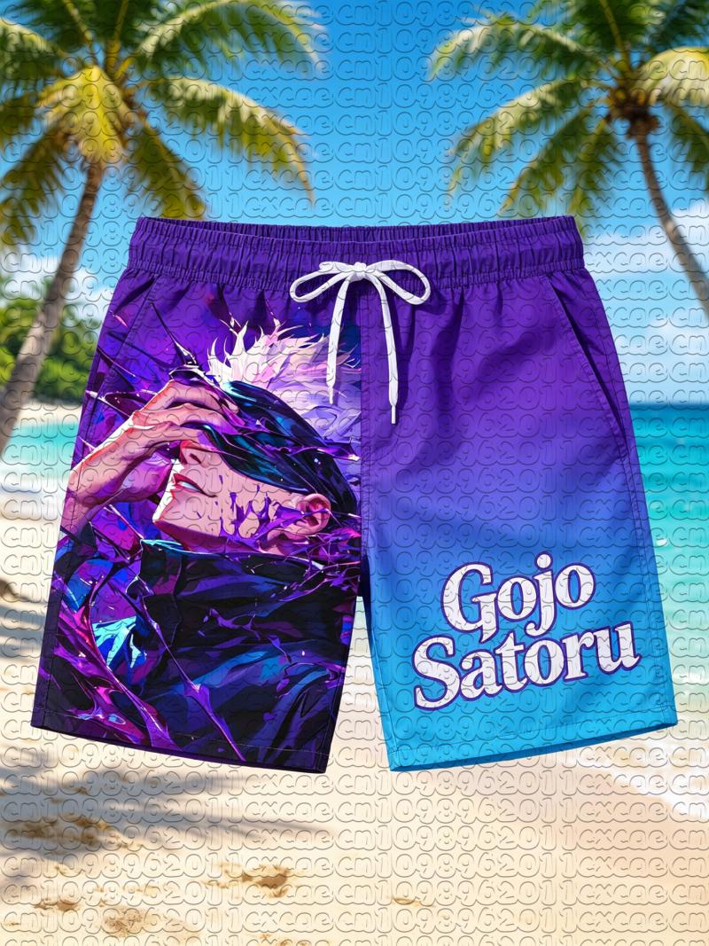 Zomer Anime Jujutsu Kaisen Satoru Gojo Kleurverloop Sneldrogend Strand Zwembroek Unisex Mannen Vrouwen Manga Casual Boardshorts 150