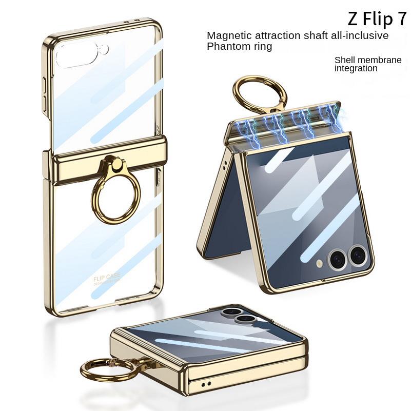 

Ultra-thin transparent plated frame with Ring clasp glass protective film case for Samsung Galaxy Z Flip 7 flip7 Protect Cover Galaxy Z Flip 7