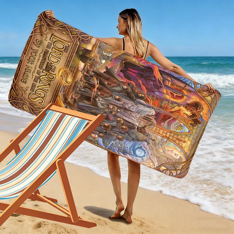 Name Custom Lord Rings Print Beach Towel, Large Soft Quick Dry Towel for Beach Camping Swimming