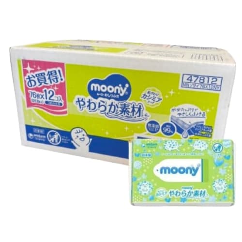

[12-pack] Moony Baby Wipes, Soft Material, Refill Pack (76 wipes x 12 packs) Cashmere Touch