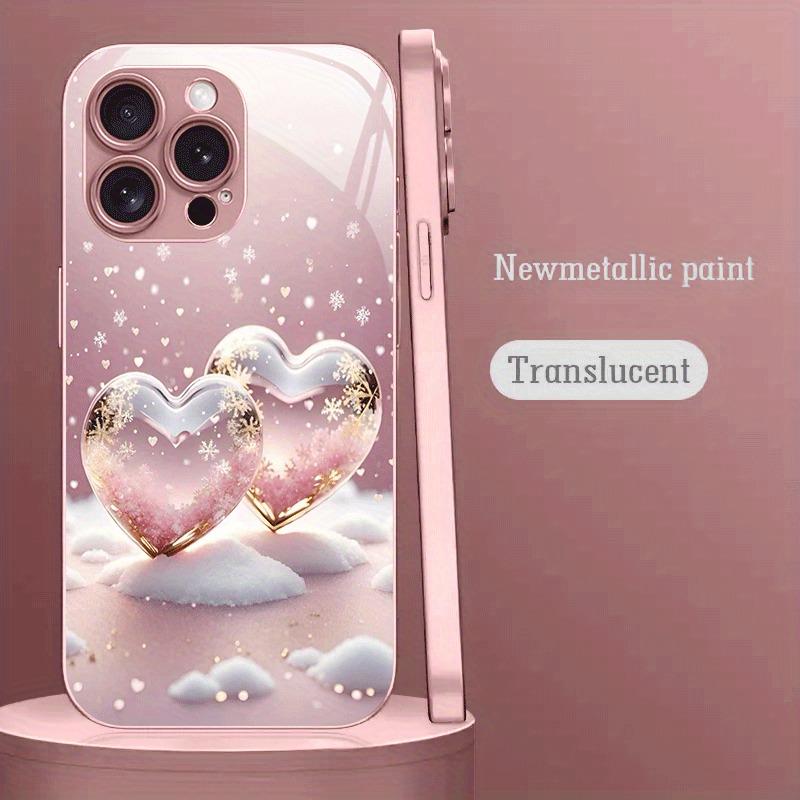 Herzförmiges Schneeflockenmuster Metallische Farbe Glas-Handyhülle Für iPhone 17 Pro Max 11 12 13 14 15 16 Plus 16E 17 Air Cover