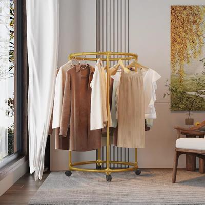 Display Hanging Clothes Rack 360°Rotating Circular Drying Rack With Wheel For Bedroom Balcony Clothing Store Live Broadcast Room