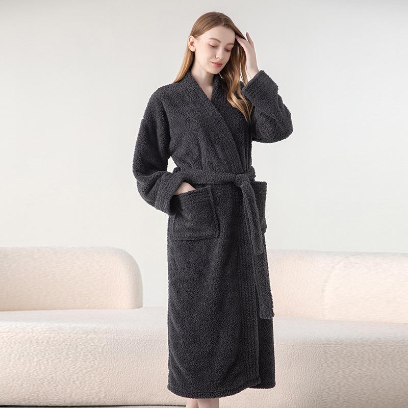 Plus Size Jacquard Fleece Bathrobe Thick Winter Autumn Bathrobe For Men And Women Cozy Pajamas Long Robe Sleepwear