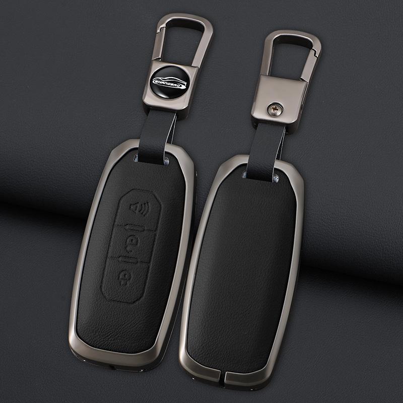 Interior Mouldings 3 Buttons Zinc Alloy Leather Car Key Case Cover Shell For Ford Territory 2019 - 2024 Protection Keychain Auto