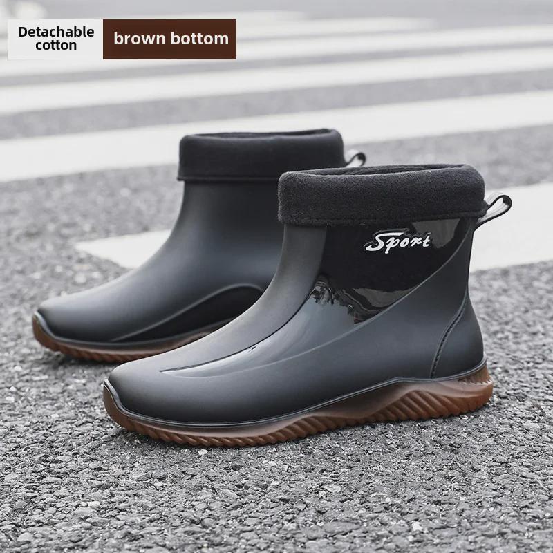 Herren Rutschfeste Wasserdichte Gummistiefel - Modische Mid-Tube Stiefel für Angeln, Küche und Arbeit mit Samtfutter