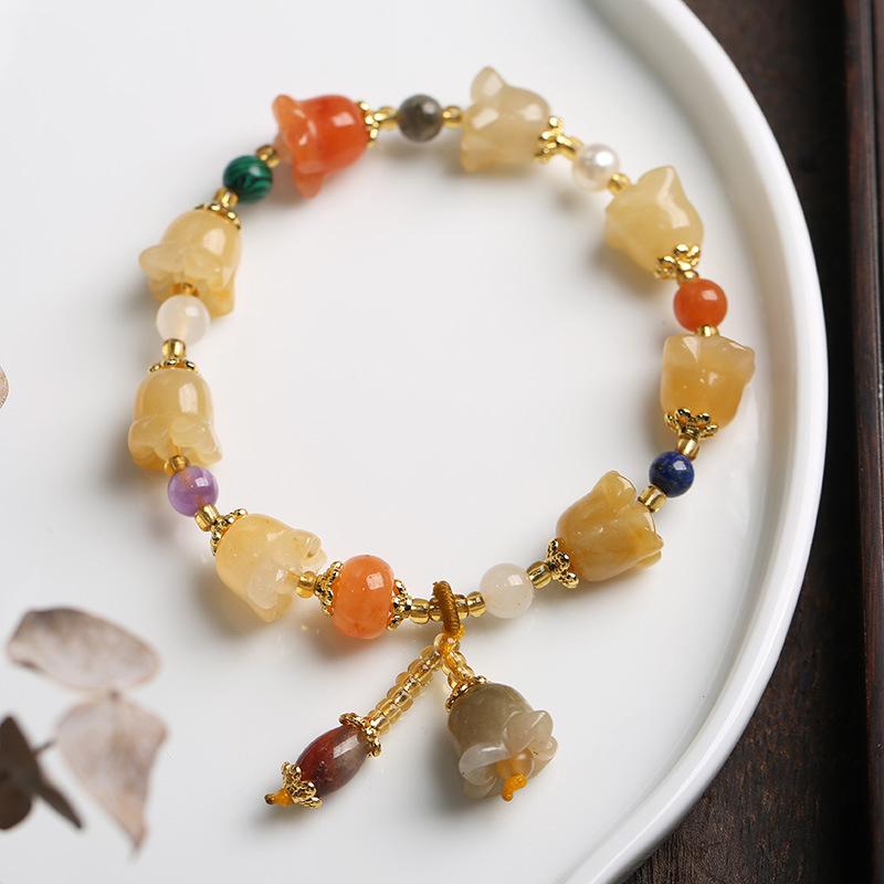 Spring and Summer Bracelet Simple Wind Natural Bracelet Couple Style National Wind Pumpkin Beads Bamboo Link Hanging Gourd Topaz Bracelet