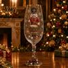 Creative Christmas Table Ornament Nutcracker Champagne Glass, 350ml Hand Painted Holiday Wine High Borosilicate Glassware Decorative Drinkware