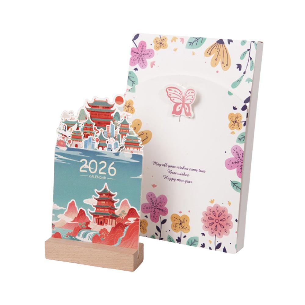 Wooden Base 2026 Desktop Calendar Detachable Base Vase Shaped Bloomy Flowers Desk Calendar DIY Floral Theme Standing Calendar