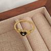 Gold Gothic Black Enamel Heart Ring - Drip Oil Light Luxury Couple Style