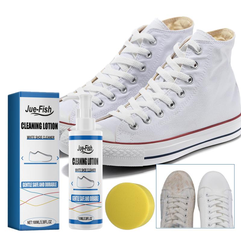 Jue-Fish little white shoe cleaner, cleaning shoes, decontamination and whitening, no water washing, white foam shoe shine one size