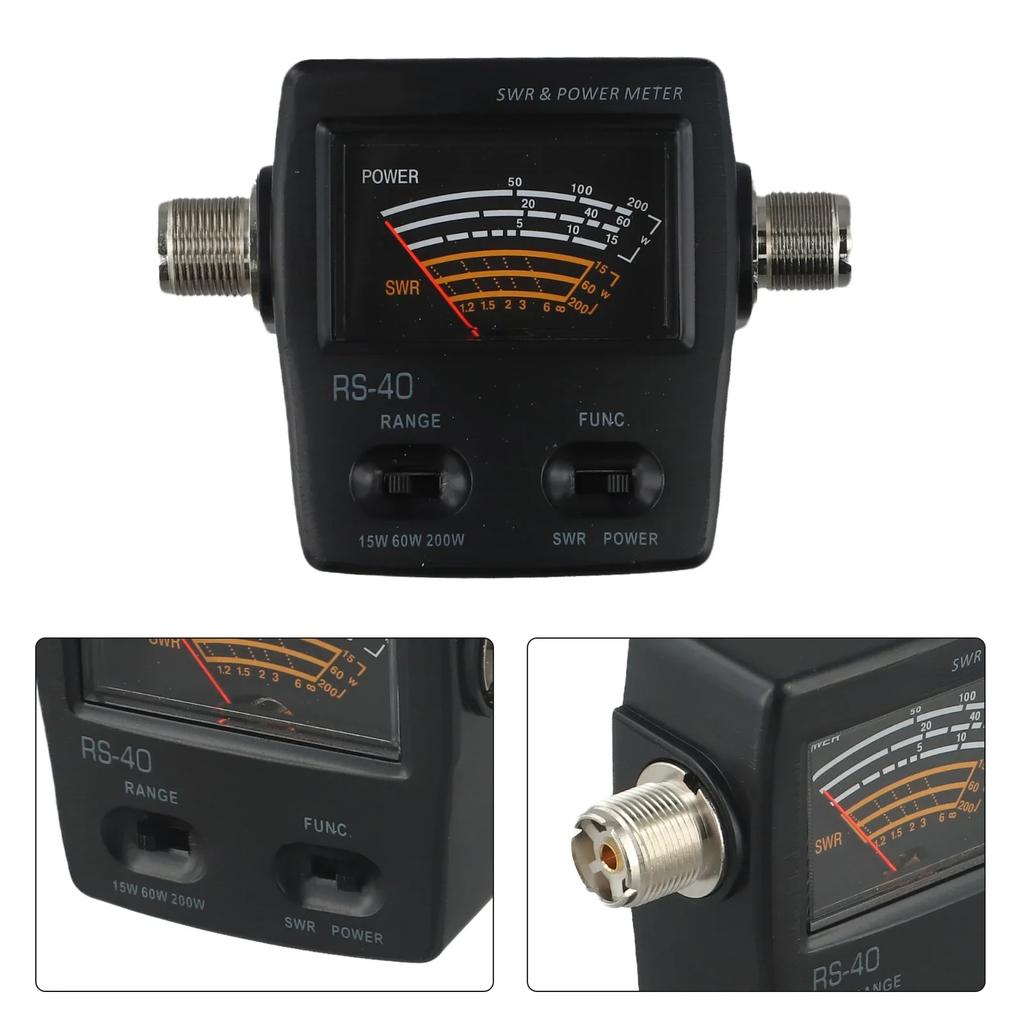 RS40 Power SWR Meter For HAM Mobile Radio UHF VHF 144/430MHz Measurable Up To 200W Power Range Connector Walkie Talkie Accessory