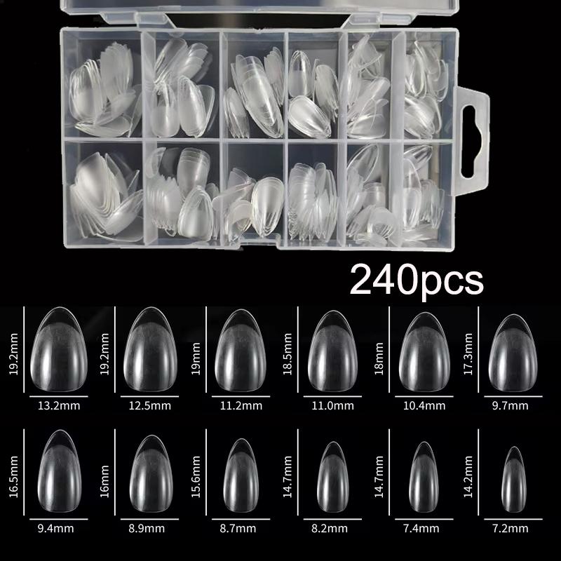240Pcs/Box Half Matte XXS Almond Nail Tips Full Cover Soft Gel False Artificial Nails Extension Perfect for Extra Short Nail Beds