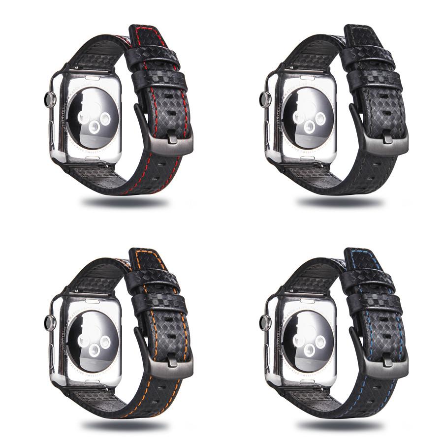 Fashion  Leather Carbon Fiber Strap for Apple Watch 9 8 7 Ultra Buckle Watch Bands for IWatch6 5 4 3SE 40 44 41 45mm 49mm Buckle Band Accessories