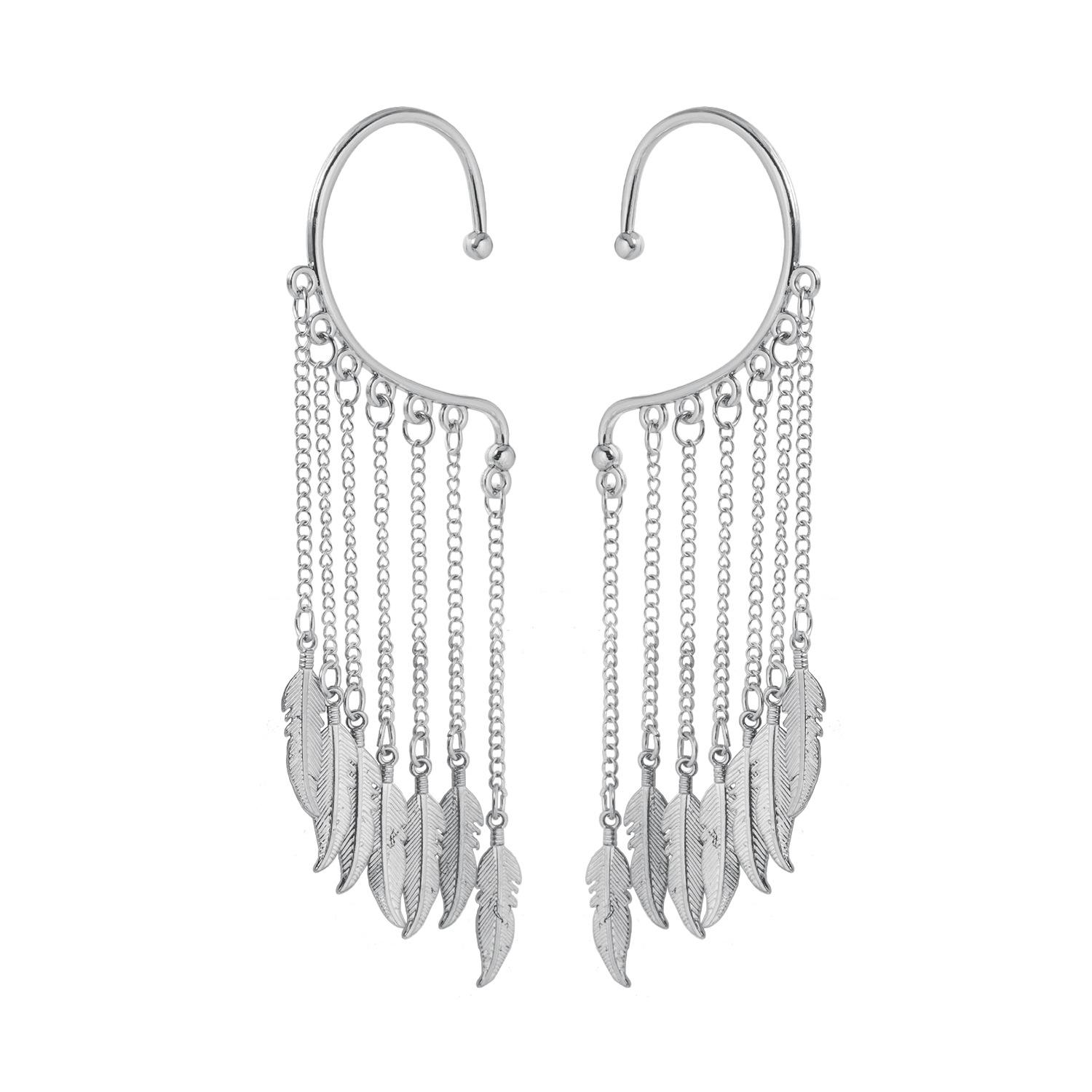 

Metal Leaf Multi-layer Tassel Ear Cuff Non-pierced, Vintage Daily Commute Versatile Ear Jewelry 1