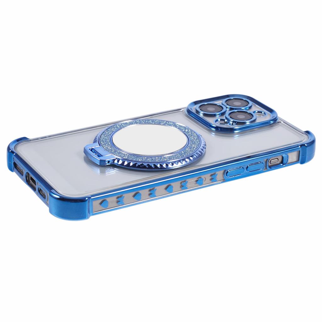 For iPhone 14 Pro Max Side Heart Pattern Case Kickstand TPU Phone Cover with Mirror