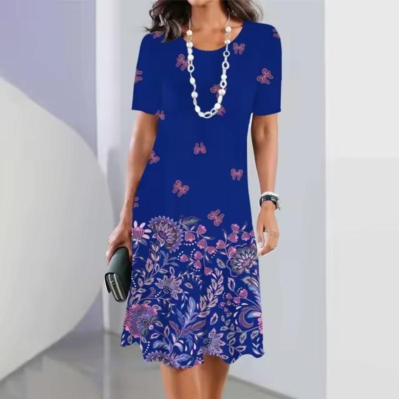 Simple digital print women's clothing 2 summer short-sleeved clothing casual women's beach party dress