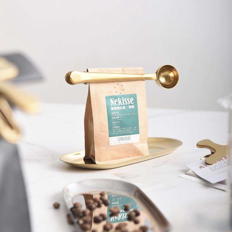 Stainless Steel Measuring Spoon Coffee Bean Spoon With Sealing Bag Clip Spice Milk Powder Scoop Baking Scale Spoon Kitchen Tool